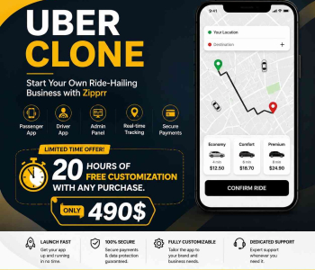 Zipprr Uber Clone $490 — Taxi Booking App With Rider, Driver and Admin Panel
